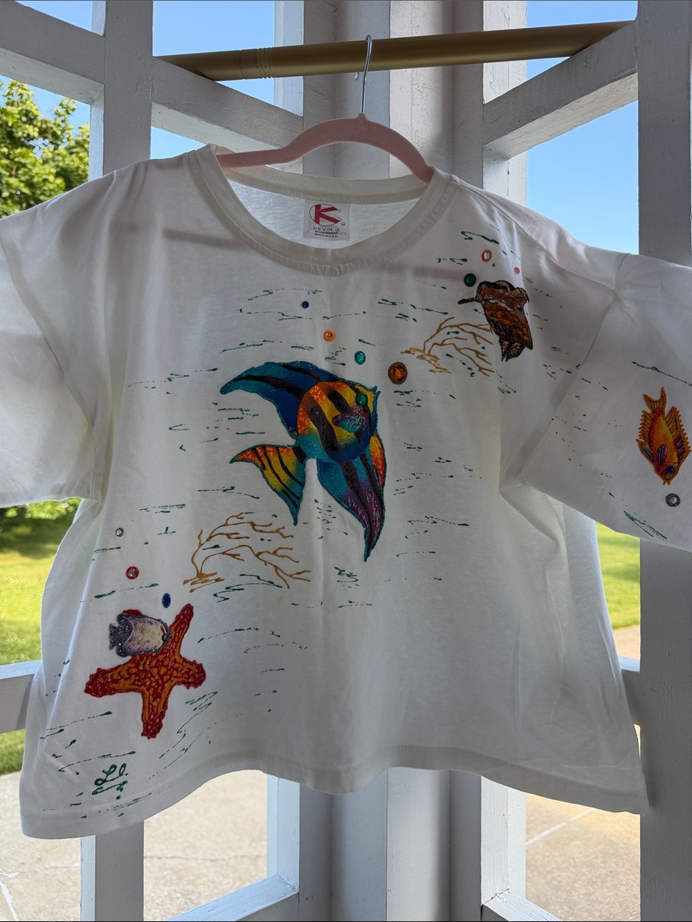 VTG 80s Kevin G Sportswear Tropical T-Shirt with Shoulder Pads